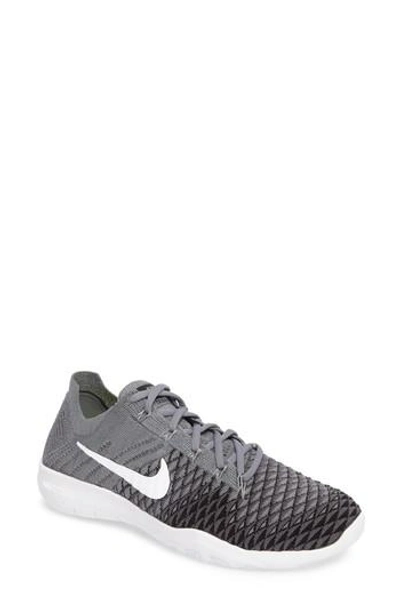 Nike Women's Free Flyknit Lace Up Sneakers In Cool Grey/ White/ Black/ Grey