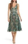Dress The Population Blair Embellished Fit & Flare Dress In Emerald/ Nude