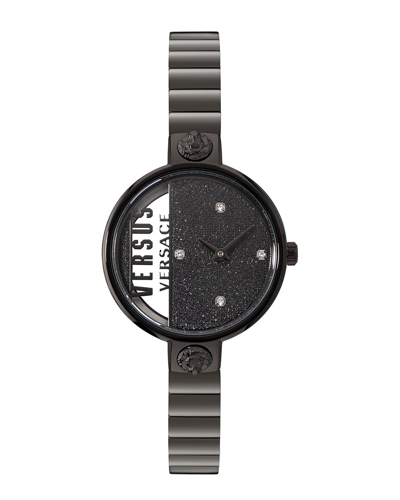 Versus Women's Rue De Noyez Glitter 34mm Stainless Steel Bracelet Watch In Black