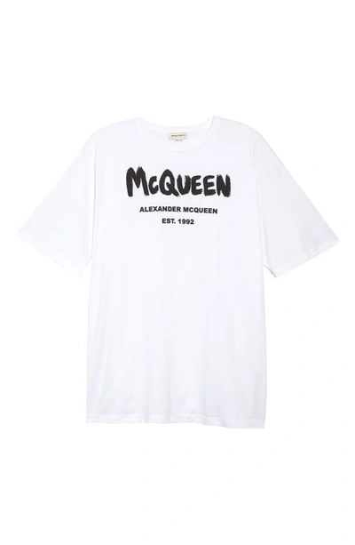 Alexander Mcqueen Graffiti Logo Graphic Tee In White / Black