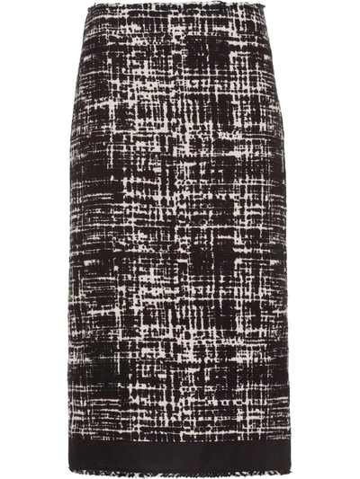 Prada Tweed-print Pencil Skirt W/ Re-nylon Trim In Black