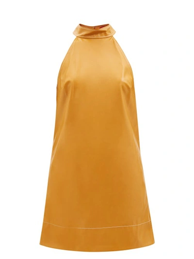 Staud Sicily Faux-leather Halterneck Dress In Yellow