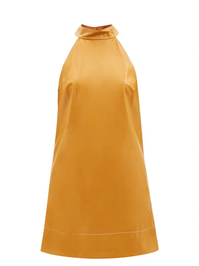 Staud Sicily Faux-leather Halterneck Dress In Honey