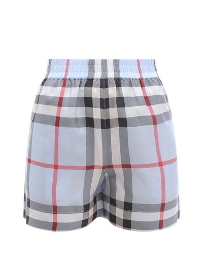 Burberry High-rise Checked Silk Shorts In Blue