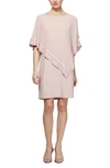 Slny Foil Trim Asymmetrical Popover Capelet Sheath Dress In Faded Rose Silver