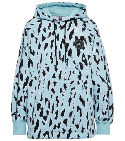 Adidas By Stella Mccartney Leopard Print Organic Cotton & Recycled Polyester Hoodie In Blue