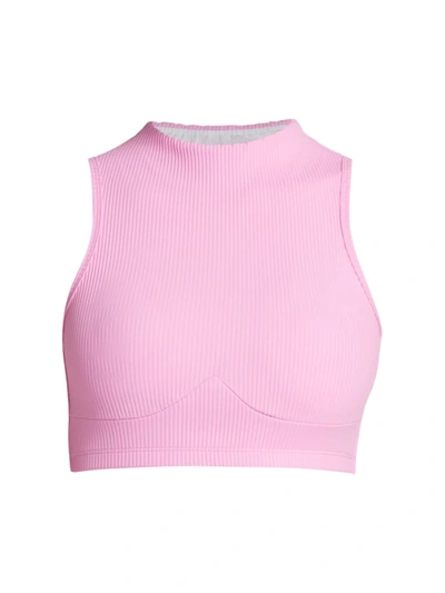 Year Of Ours Ribbed Mock Turtleneck Sports Bra In Year Pink