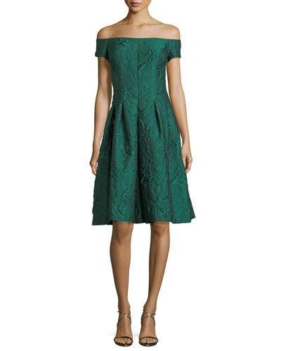 Rickie Freeman For Teri Jon Off-the-shoulder Cloqu&eacute; Jacquard Cocktail Dress In Green