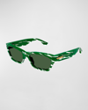 Bottega Veneta Unapologetic 55mm Rectangular Sunglasses In Green