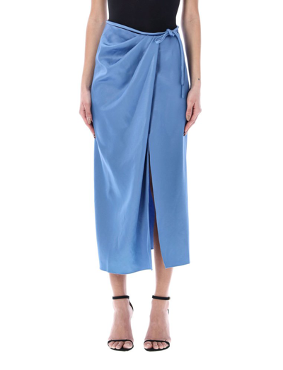 Nanushka Lea Satin Wrap Midi Skirt In Blue