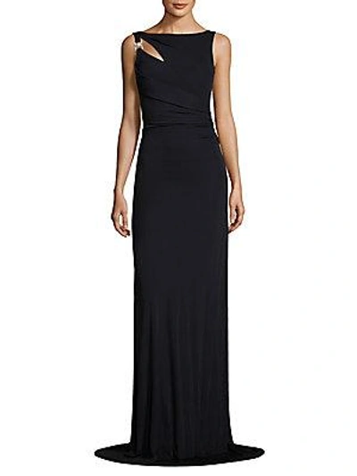 Theia Shirred Jersey Gown In Navy