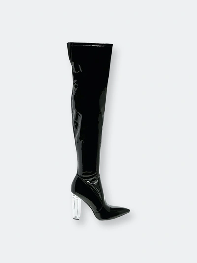 London Rag Noire Thigh High Long Boots In Patent Pu In White
