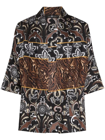 Edward Crutchley Printed Silk Kimono Shirt In Brown
