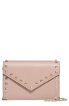 Valentino Garavani Rockstud V-flap Calfskin Leather Wallet On A Chain In Poudre Rockstud