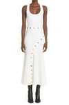 Alexander Mcqueen Sleeveless Ottoman Knit Midi Dress In Ivory/ Gold