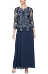 Alex Evenings Mock Two-piece Cocktail Dress With Jacket In Navy