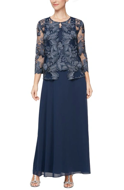 Alex Evenings Mock Two-piece Cocktail Dress With Jacket In Navy