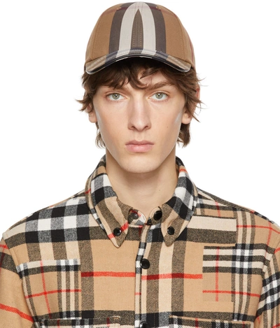 Burberry Embroidered-logo Check Cotton Baseball Cap In Brown