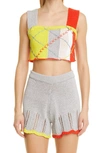 Yanyan Smarty Colorbock Cotton Crop Top In Yellow/ Tomato