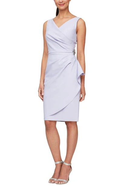 Alex Evenings Side Ruched Cocktail Dress In Lavender