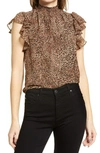 1.state Flutter Sleeve Smocked Neck Blouse In Leopard Muses