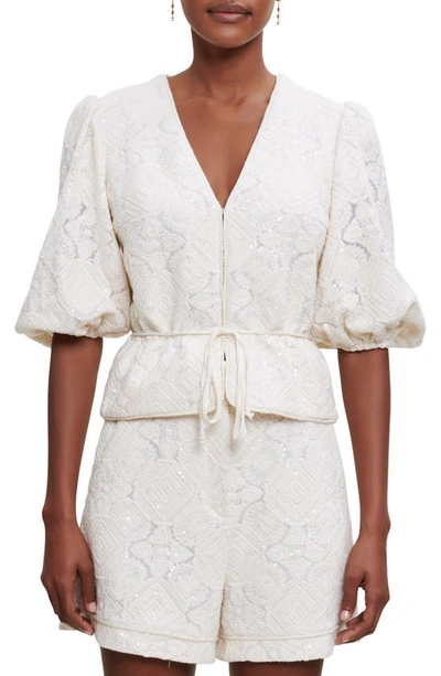 Maje Tulle Top Embroidered With Sequins In Ecru | ModeSens