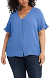 Cece Ruffle Sleeve Top In Blue Jay