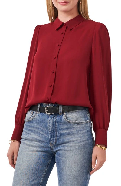 Vince Camuto Puff Sleeve Button-up Shirt In Earth Red