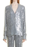 Lapointe Sequin Blouse In Slate Blue