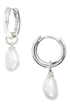 Kendra Scott Willa Baroque Pearl Huggie Earrings In Rhodium White Pearl