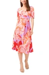 Chaus Floral Faux Wrap Midi Dress In Red/ Purple
