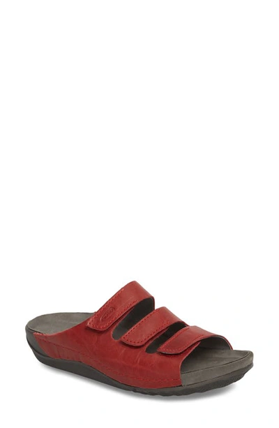 Wolky Nomad Slide Sandal In Red/ Red Leather