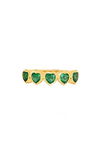 Ef Collection Women's 14k Yellow Gold Emerald Heart Ring In Green