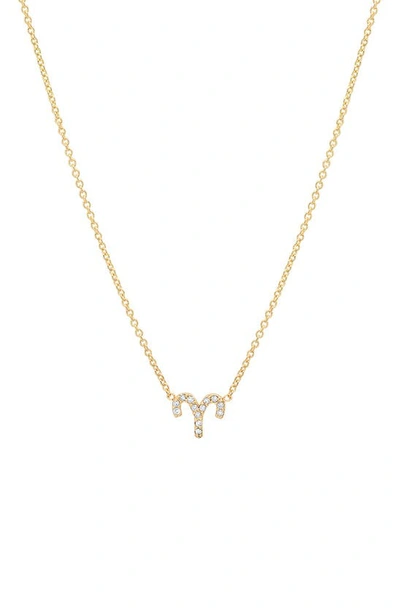 Bychari Diamond Zodiac Pendant Necklace In 14k Yellow Gold - Aries