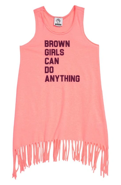 Typical Black Tees Kids' Brown Girls Can Do Anything Fringed Graphic Tank In Flamingo