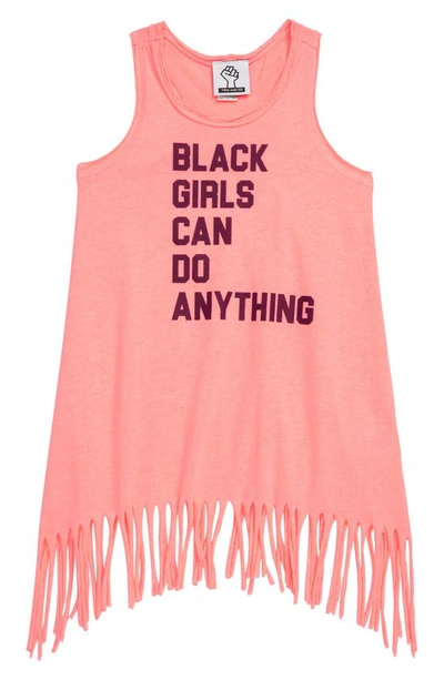 Typical Black Tees Kids' Black Girls Can Do Anything Fringed Graphic Tank In Flamingo