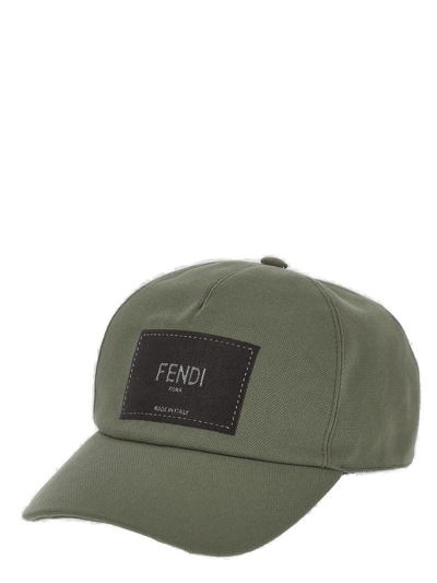 Fendi 帆布标贴棒球帽 In Green
