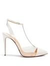 Christian Louboutin Nosy 100 Patent-leather And Pvc T-bar Pumps In Latte