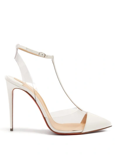 Christian Louboutin Nosy 100 Patent-leather And Pvc T-bar Pumps In Latte