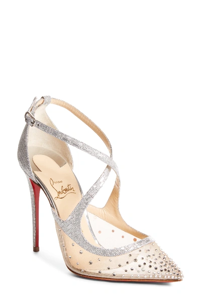 Christian Louboutin Twistissima Strass 100 Metallic Leather Pumps In Silver