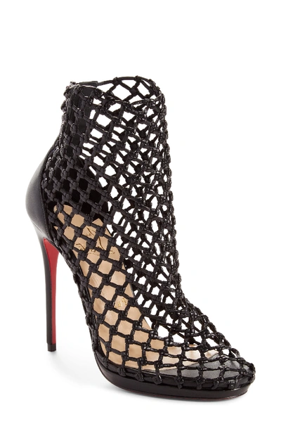 Christian Louboutin Porligat 120 Woven Leather Booties In Black