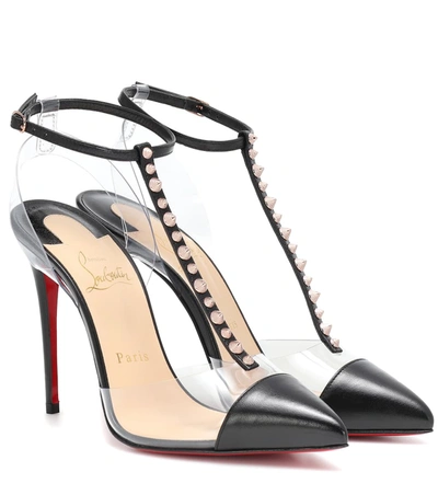 Christian Louboutin Nosy 120 Spikes T-bar Leather Pumps In Black