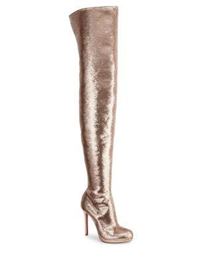 Christian Louboutin Moulin Noir Metallic Pailette Over-the-knee Boots In Nude