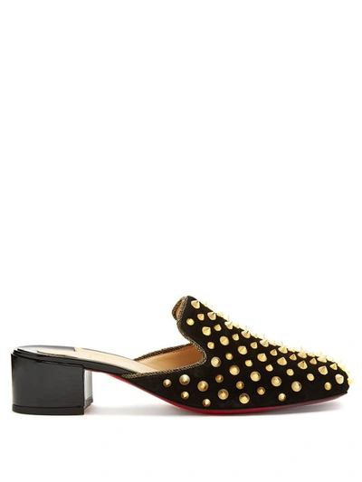 Christian Louboutin Mulaconka 35 Gold-spike Suede Mules In Black