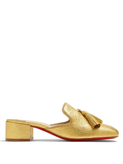 Christian Louboutin Barry 35 Tasseled Grained Leather Mules In Gold