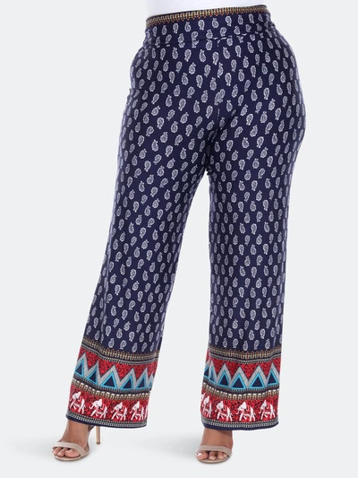 White Mark Plus Size Printed Palazzo Pants In Navy