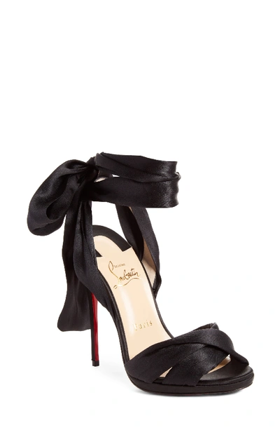 Christian Louboutin Tres Frais 120 Satin Ankle-tie Sandals In Black