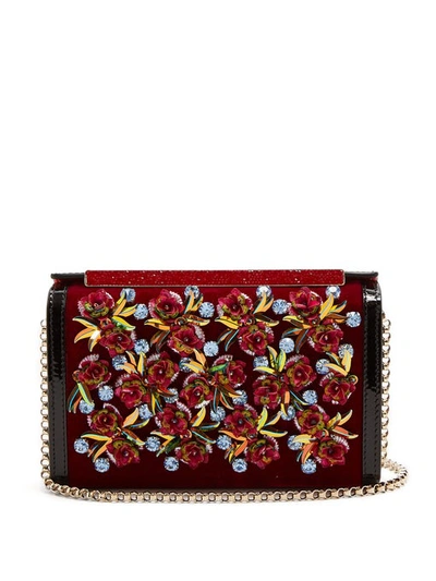 Christian Louboutin Vanite Rose-embellished Velvet Clutch Bag In Multi