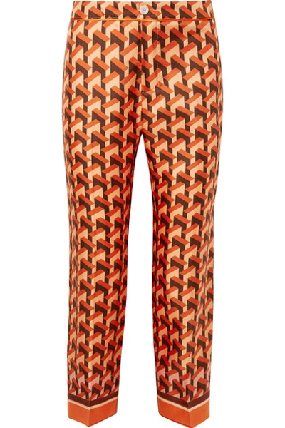 F.r.s For Restless Sleepers Ceo Printed Silk-twill Straight-leg Pants In Orange