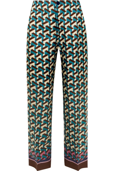 F.r.s For Restless Sleepers Etere Printed Silk-twill Straight-leg Pants In Blue